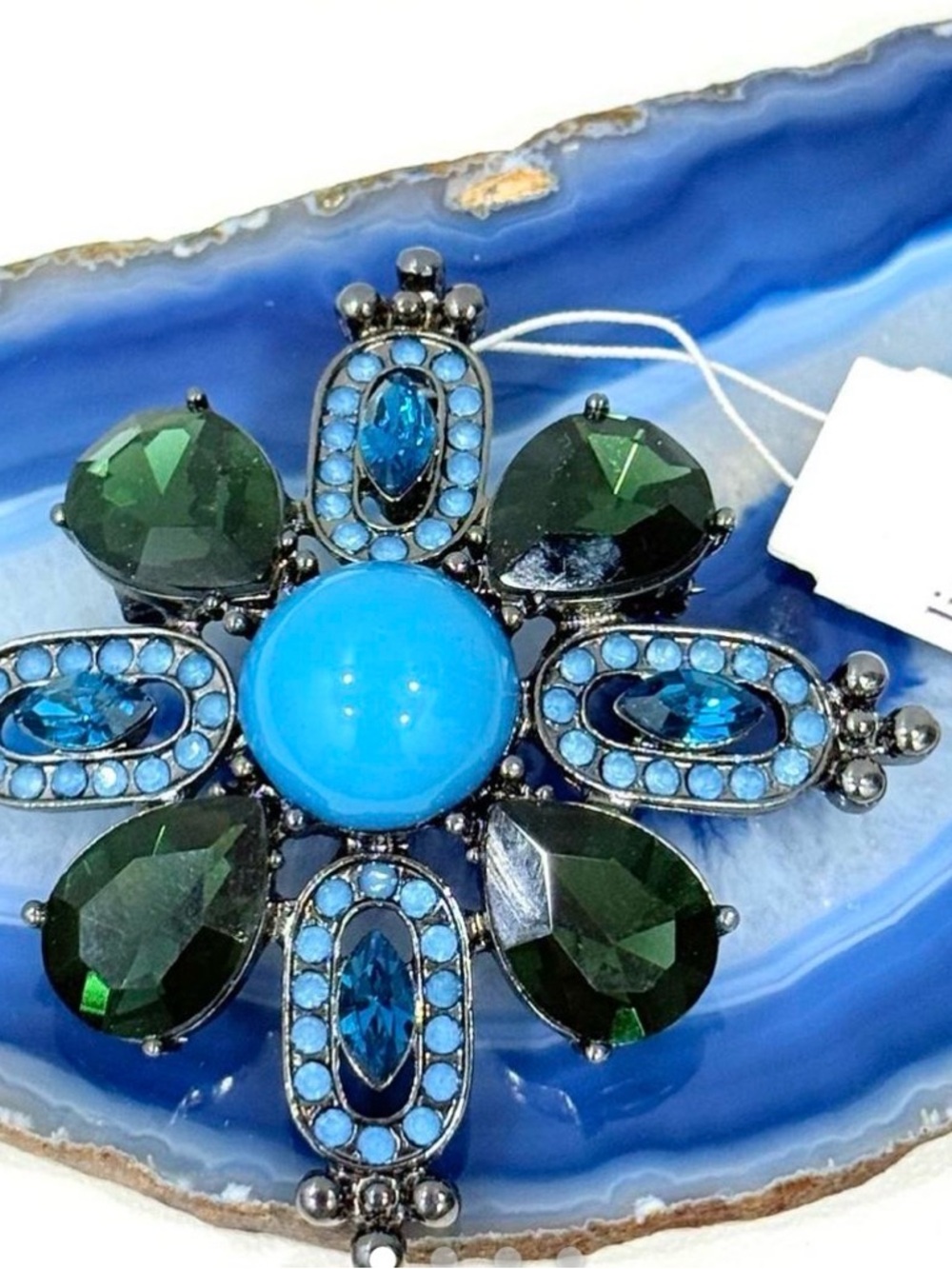 Lia Sophia Turquoise and Teal Flower Cross Pendant